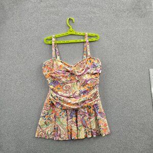 Lauren Ralph Women Swimwear XS‎ Multicolor Paisley Floral Fit & Flare Sleeveless